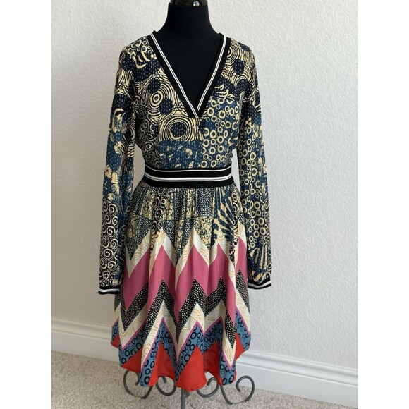 Maeve Anthropologie Sporty Chevron Dress Women’s 6 Graphic Print Fit And Flare - Picture 4 of 14